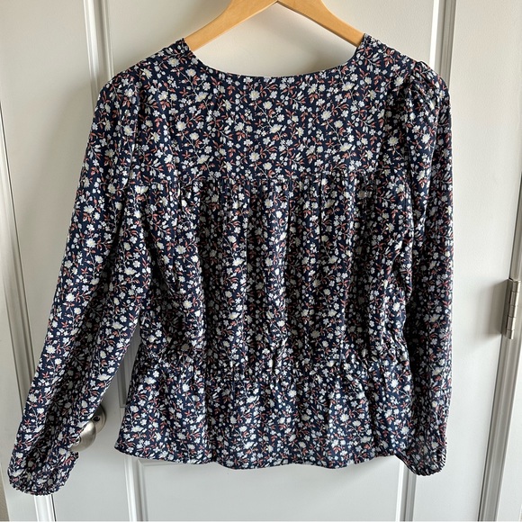 Madewell Silk Button-Front Peplum Top in Harvest Vine - Picture 10 of 11